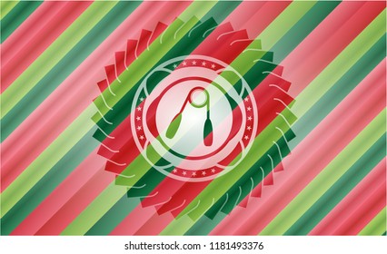 hand gripper icon inside christmas emblem background.