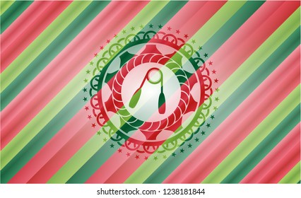 hand gripper icon inside christmas colors emblem.