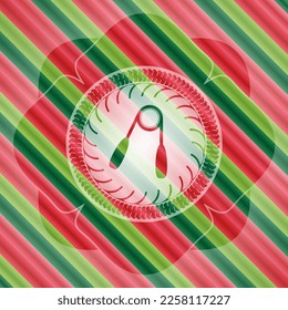 hand gripper icon inside christmas badge background. 