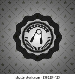 hand gripper icon inside dark emblem. Retro
