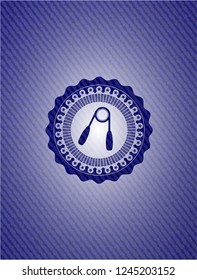 hand gripper icon inside emblem with jean background