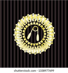 hand gripper icon inside gold badge