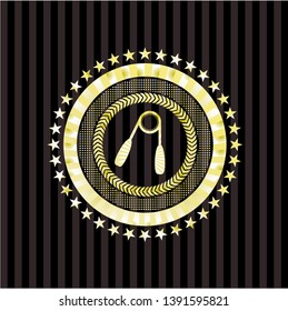 hand gripper icon inside gold shiny emblem
