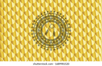 icono del griper de mano dentro de la placa dorada. Patrón de escalas. Ilustración vectorial. Detallado.