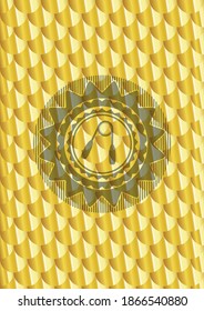 hand gripper icon inside golden emblem. Scales pattern. Vector Illustration. Detailed. 
