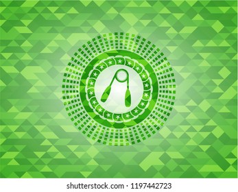 hand gripper icon inside green emblem with mosaic background
