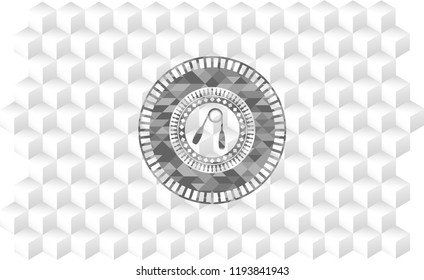 hand gripper icon inside grey emblem with cube white background