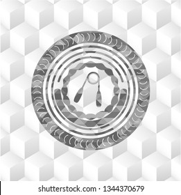 hand gripper icon inside grey emblem. Retro with geometric cube white background