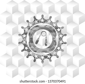 hand gripper icon inside grey badge with geometric cube white background