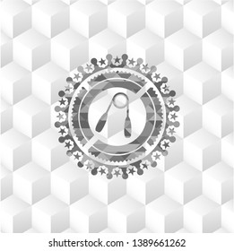 hand gripper icon inside grey badge with geometric cube white background
