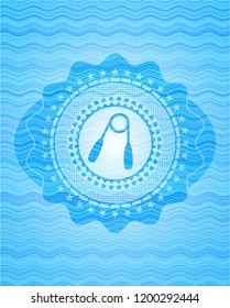 hand gripper icon inside light blue water wave emblem.