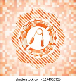 hand gripper icon inside orange mosaic emblem with background