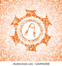 hand gripper icon inside orange mosaic emblem with background