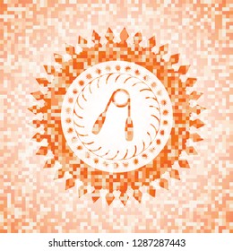 hand gripper icon inside orange tile background illustration. Square geometric mosaic seamless pattern with emblem inside.