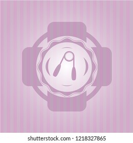 hand gripper icon inside pink emblem. Retro
