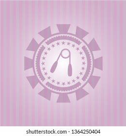 hand gripper icon inside pink emblem. Vintage.