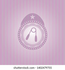 hand gripper icon inside pink emblem. Retro