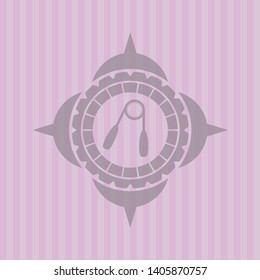 hand gripper icon inside pink emblem. Vintage.