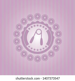 hand gripper icon inside pink emblem. Vintage.