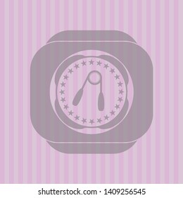 hand gripper icon inside pink emblem. Retro