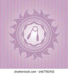 hand gripper icon inside pink emblem. Retro