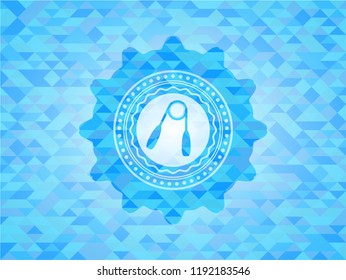 hand gripper icon inside realistic light blue emblem. Mosaic background