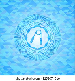 hand gripper icon inside realistic sky blue mosaic emblem