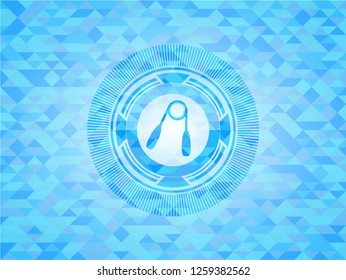 hand gripper icon inside realistic light blue mosaic emblem