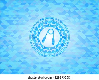 hand gripper icon inside realistic light blue mosaic emblem