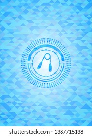 hand gripper icon inside realistic sky blue mosaic emblem