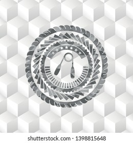 hand gripper icon inside realistic grey emblem with geometric cube white background