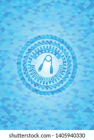 hand gripper icon inside realistic light blue emblem. Mosaic background