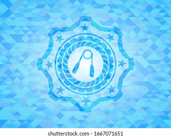 hand gripper icon inside realistic light blue emblem. Mosaic background