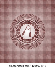 hand gripper icon inside red seamless geometric emblem.