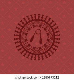 hand gripper icon inside red emblem. Vintage.