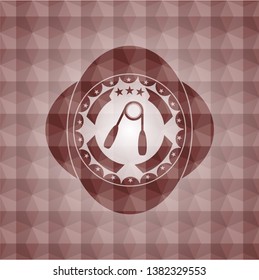 hand gripper icon inside red geometric pattern emblem. Seamless.