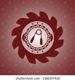 hand gripper icon inside red emblem. Retro