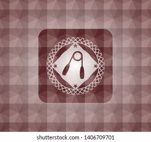 hand gripper icon inside red seamless badge with geometric pattern.