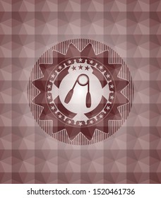 hand gripper icon inside red geometric pattern emblem. Seamless.