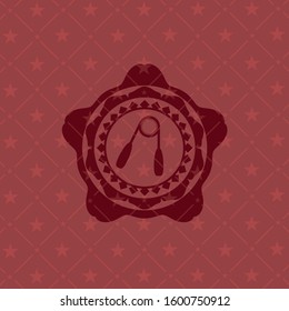 hand gripper icon inside red emblem. Vintage.