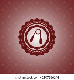 hand gripper icon inside red emblem. Retro. 