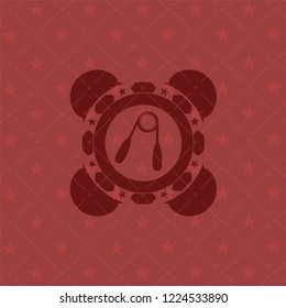 hand gripper icon inside retro red emblem