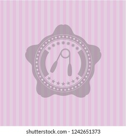 hand gripper icon inside retro pink emblem