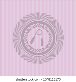 hand gripper icon inside retro pink emblem