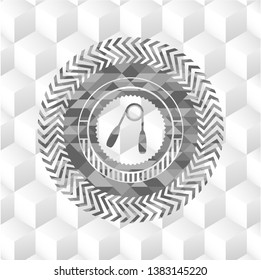 hand gripper icon inside retro style grey emblem with geometric cube white background