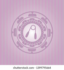 hand gripper icon inside retro style pink emblem
