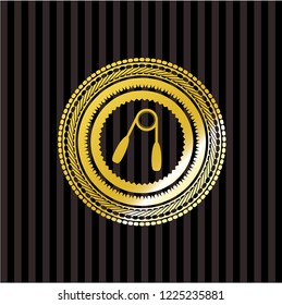 hand gripper icon inside shiny badge