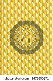 hand gripper icon inside shiny golden emblem. Scales pattern. Vector Illustration. Detailed.