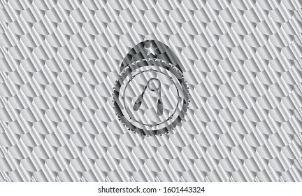 hand gripper icon inside shiny silver badge. Scales pattern. Vector Illustration. Detailed.