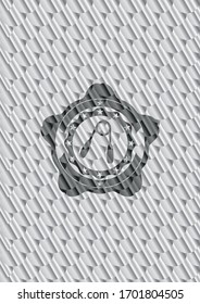 hand gripper icon inside shiny silver emblem. Scales pattern. Vector Illustration. Detailed.